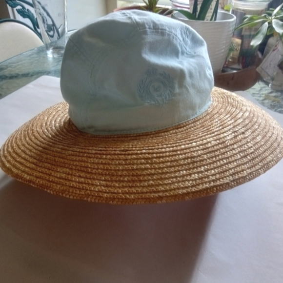 Sun Hat Golf Hat Liz Claiborne Womens Straw & Cotton Vintage Light Blue - Picture 1 of 7